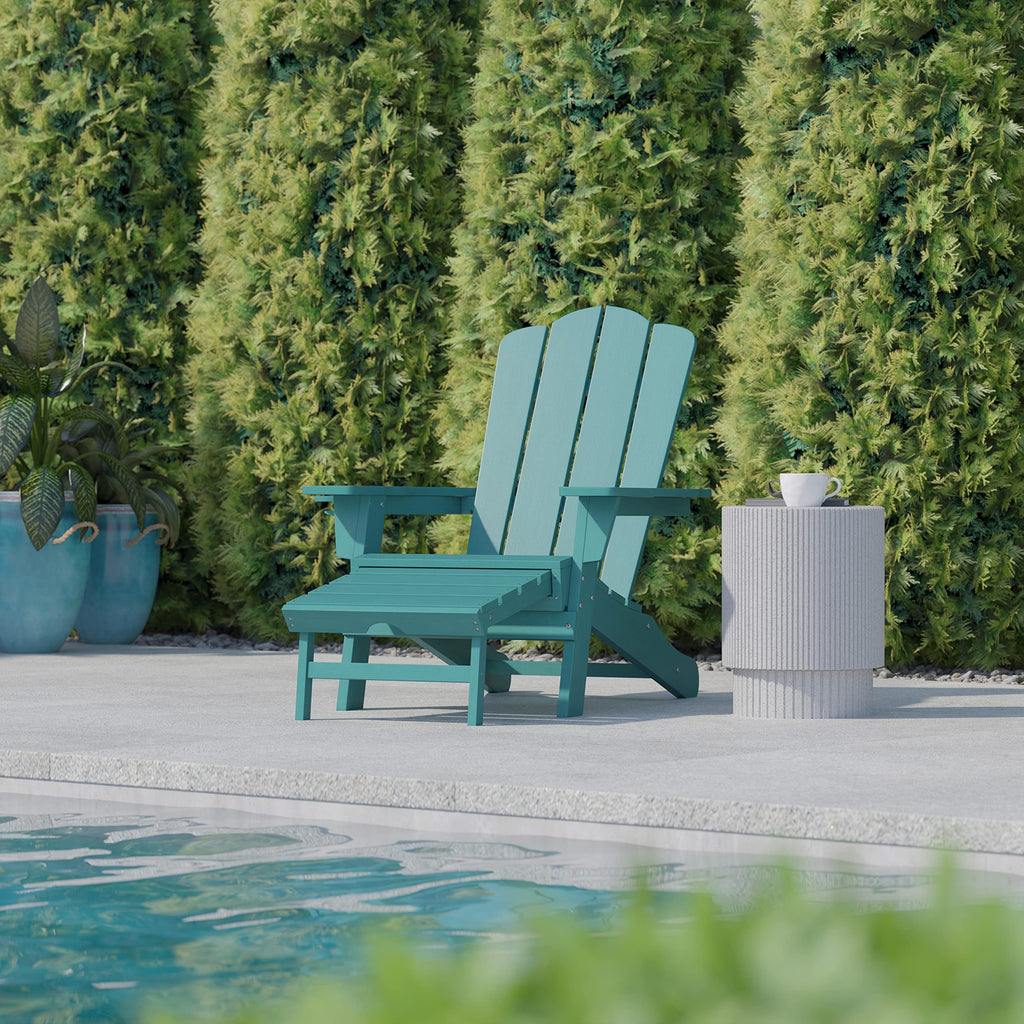 Blue HDPE Adirondack Chair with Cup Holder and Ottoman L669