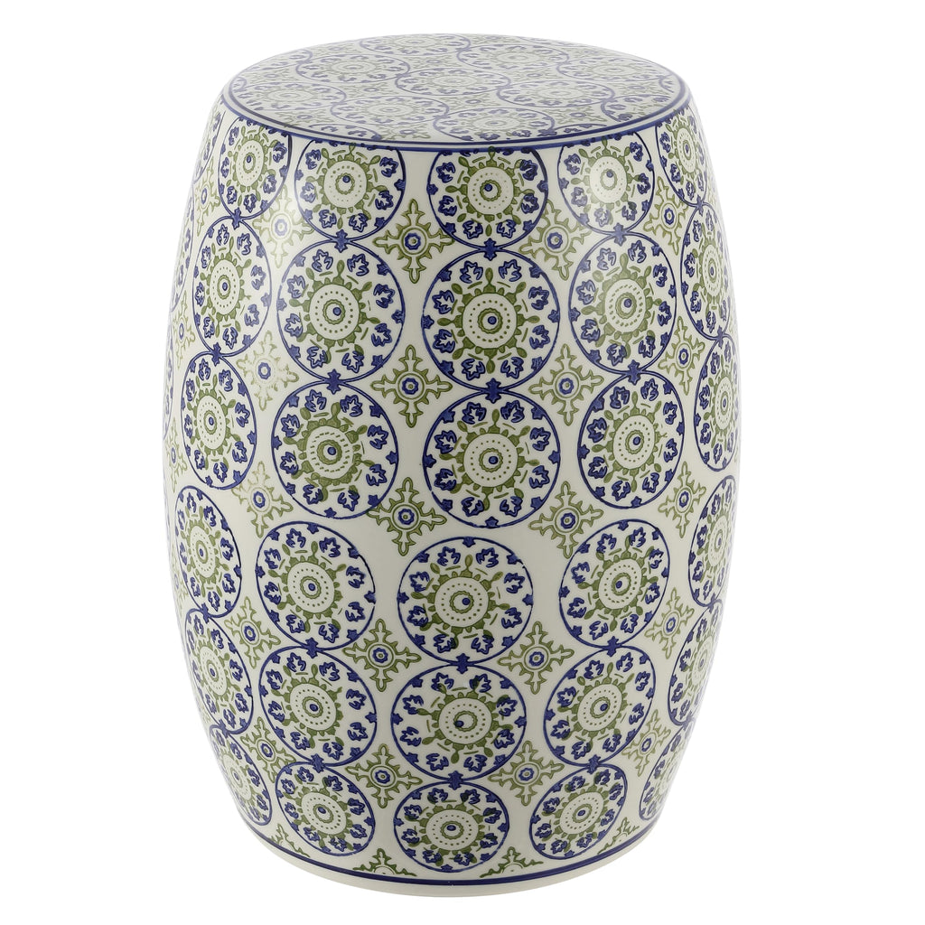 Blue Green Ceramic Drum Garden Stool Z900