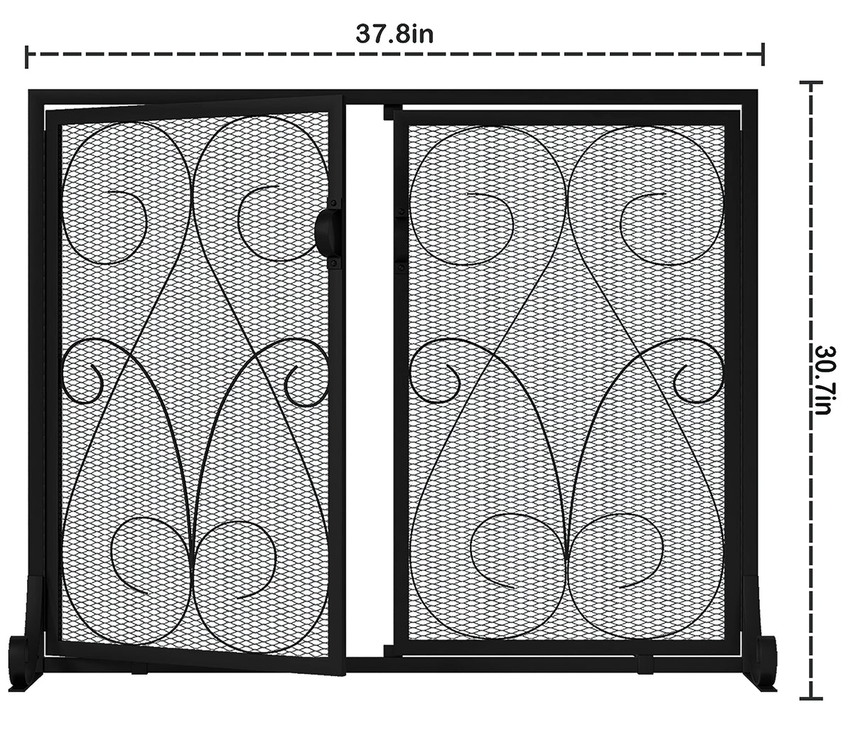2-Panel Wrought Iron Fireplace Screen with Doors Black Y6416