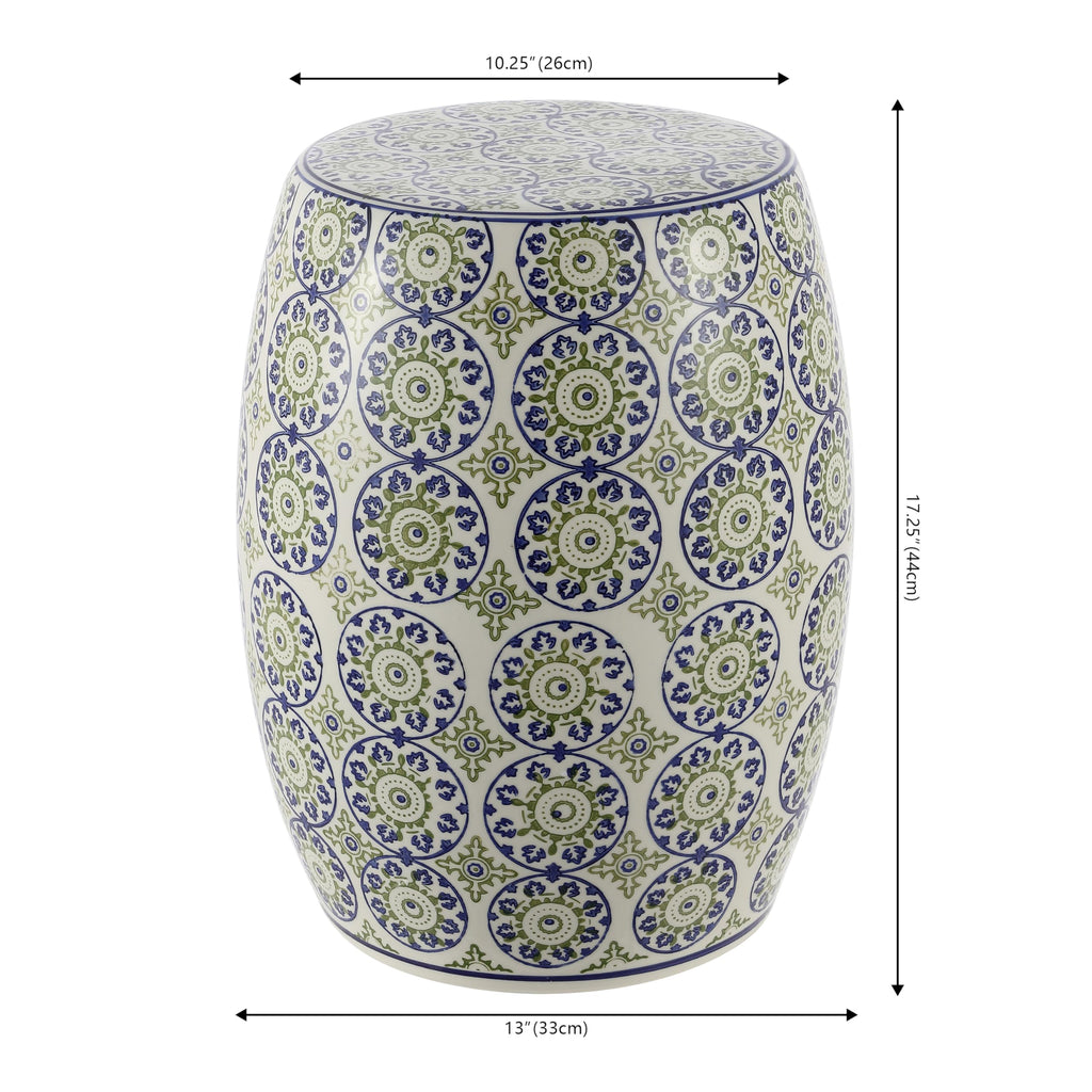 Blue Green Ceramic Drum Garden Stool Z900