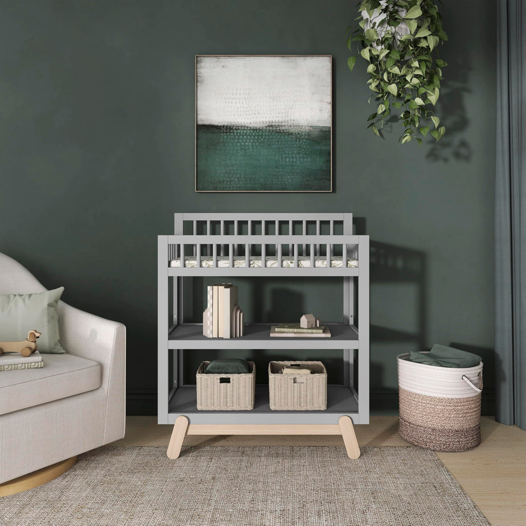 Baby Changing Table with Safety Rails and Storage Shelves J79548