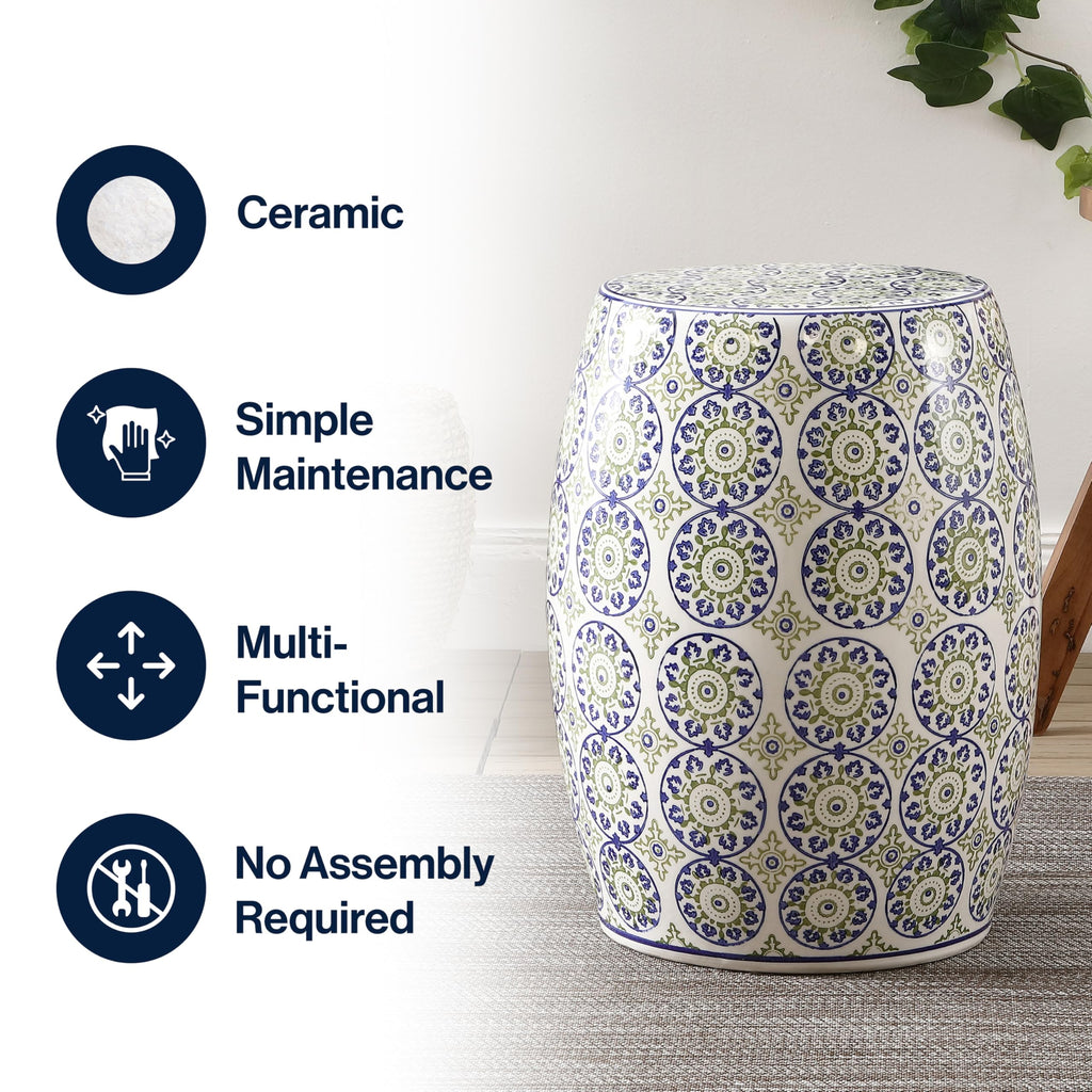 Blue Green Ceramic Drum Garden Stool Z900